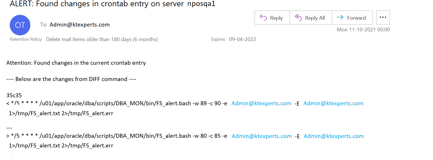 Oracle : Shell script for Crontab  Monitoring alert